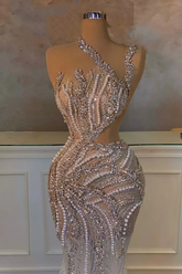 Stunning Long Mermaid One Shoulder Beading Sequined Sleeveless Prom Dress